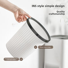 Creative Simple Large Kitchen Bathroom Living Room Trash Can Household No Lid Press Ring Paper Basket Striped Waste Bin