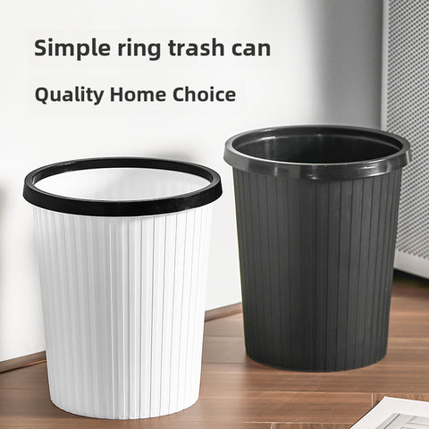 Creative Simple Large Kitchen Bathroom Living Room Trash Can Household No Lid Press Ring Paper Basket Striped Waste Bin