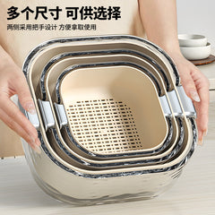 Double-layer Vegetable Washing Basin Draining Basket Six-piece Set Kitchen Living Room Household Washing Fruit Plate Simple Plastic Vegetable Washing Basket