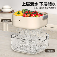 Double-layer Vegetable Washing Basin Draining Basket Six-piece Set Kitchen Living Room Household Washing Fruit Plate Simple Plastic Vegetable Washing Basket